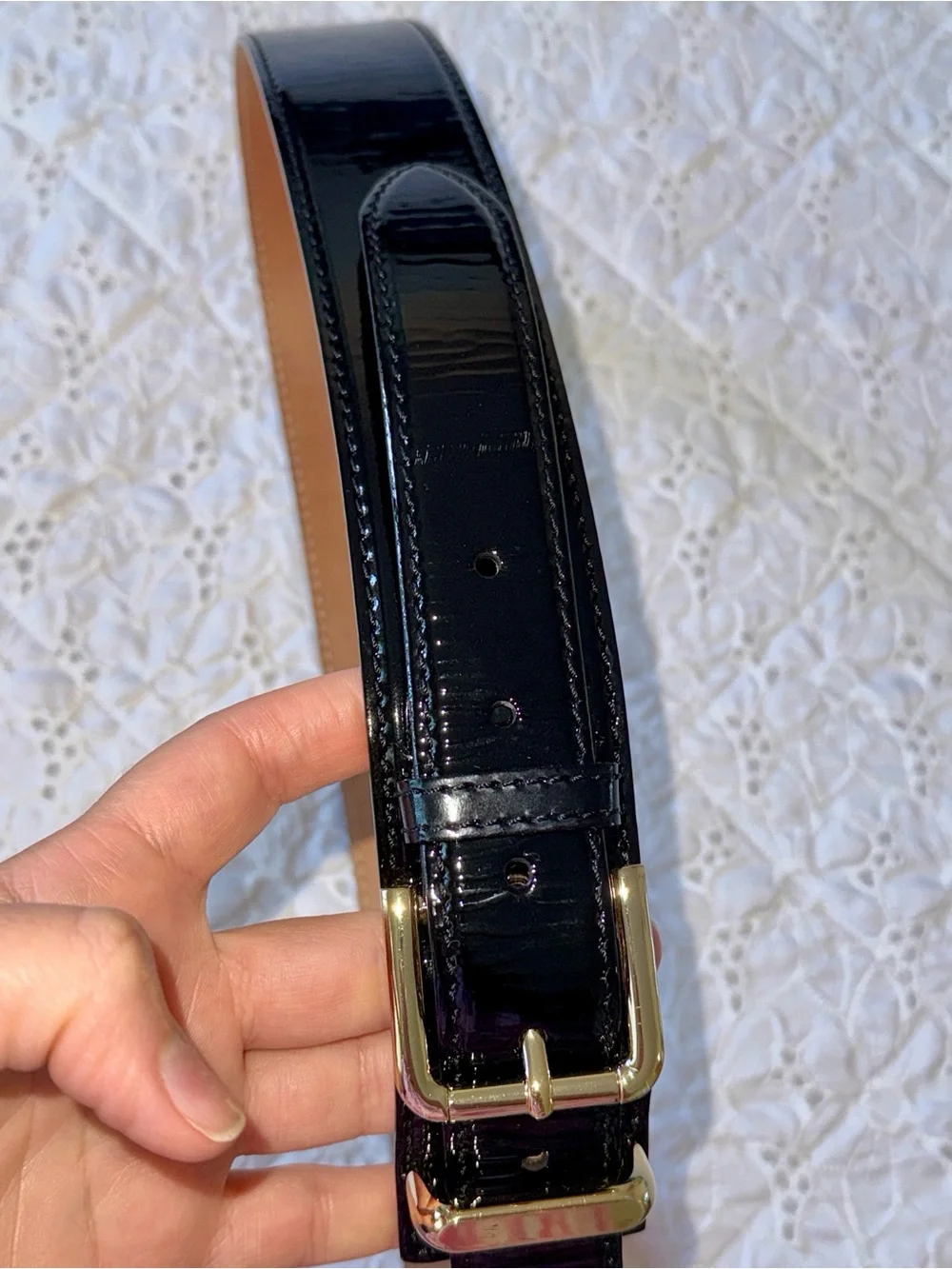 Dolce & Gabbana Black Patent Leather Belt with Gold Plaque